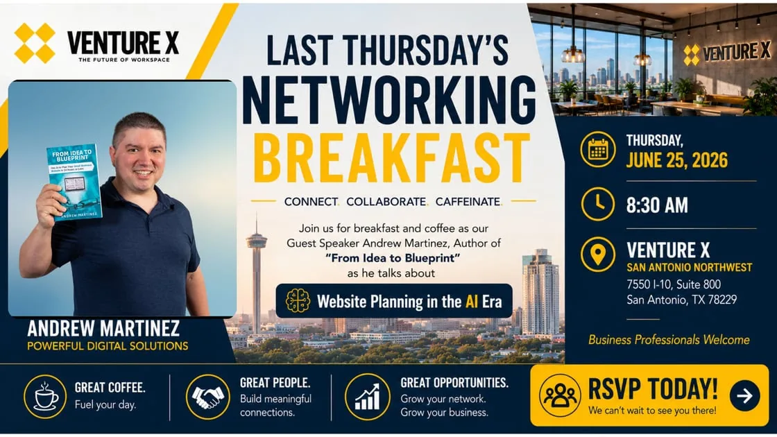 Andrew Martinez of Powerful Digital, guest speaker at SA Cowork's Last Thursday's Networking Breakfast in San Antonio